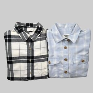 American Eagle Shirt Bundle M‎ Plaid Flannel Long Sleeve Button Up Blue/Black